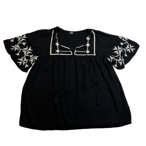 Old Navy Split Neck Embroidered Boho Blouse Size Small Minimalist Peasant - Picture 1 of 9